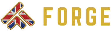 Logo with 'FORGE' text and a British flag design on a white background